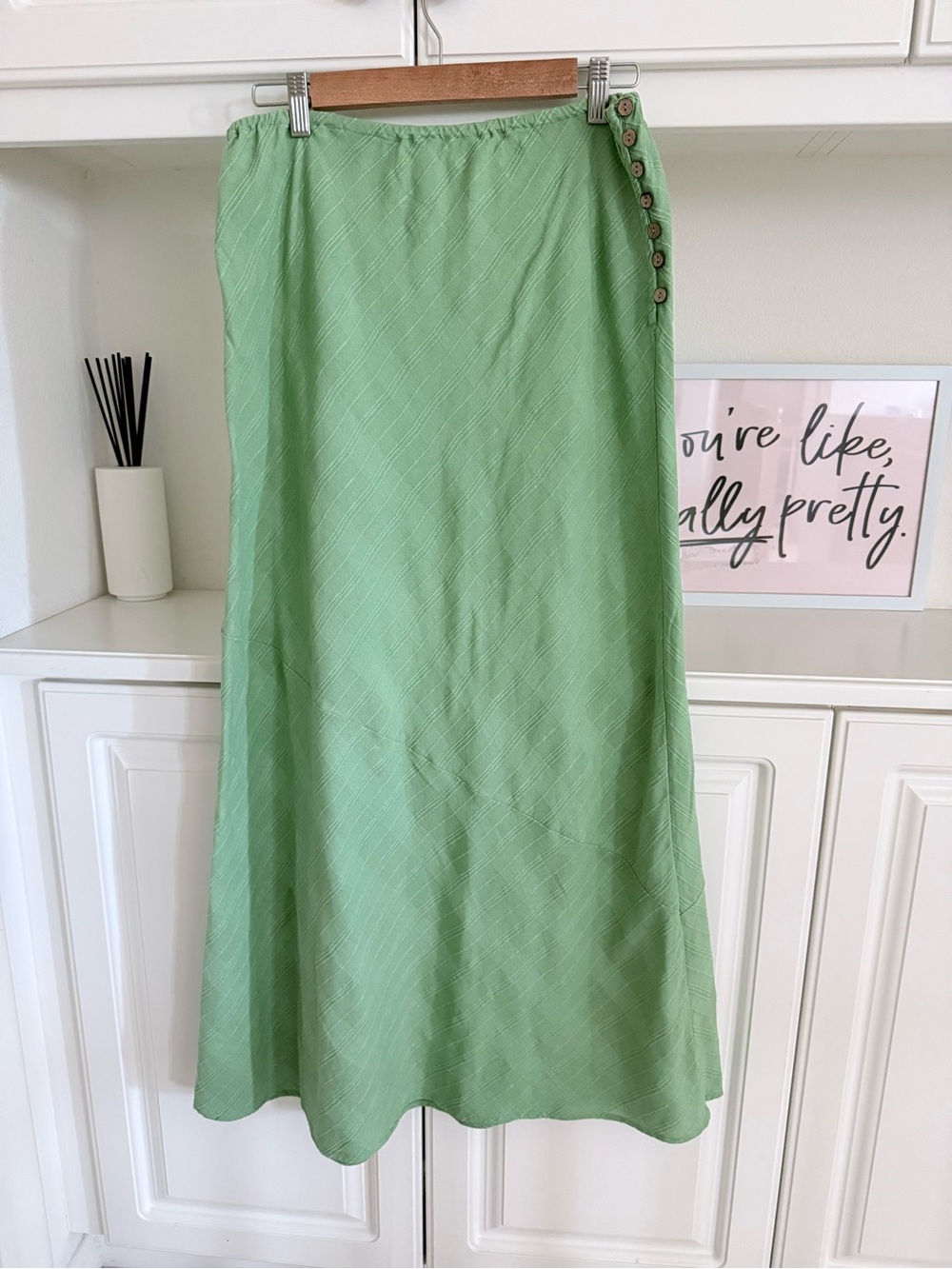 Free People Light Green Maxi Skirt with Side Button Detail